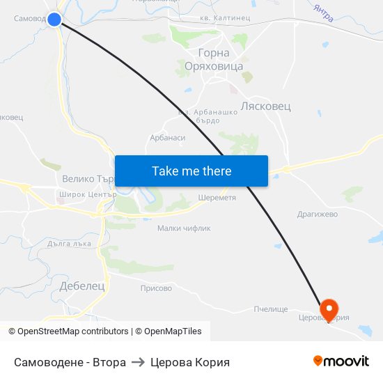 Самоводене - Втора / Samovodene - Second to Церова Кория map