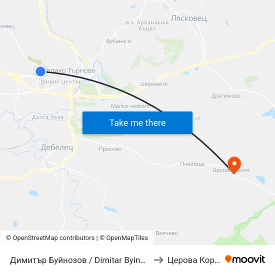 Димитър Буйнозов / Dimitar Byinozov to Церова Кория map