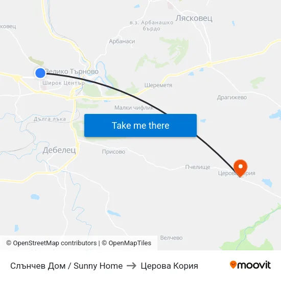 Слънчев Дом / Sunny Home to Церова Кория map