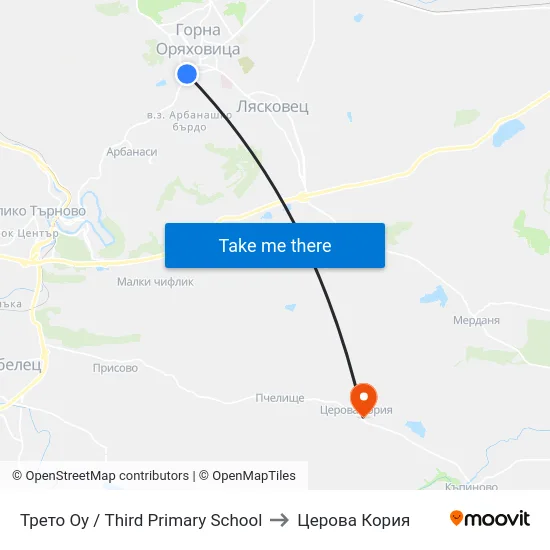 Трето Оу / Third Primary School to Церова Кория map