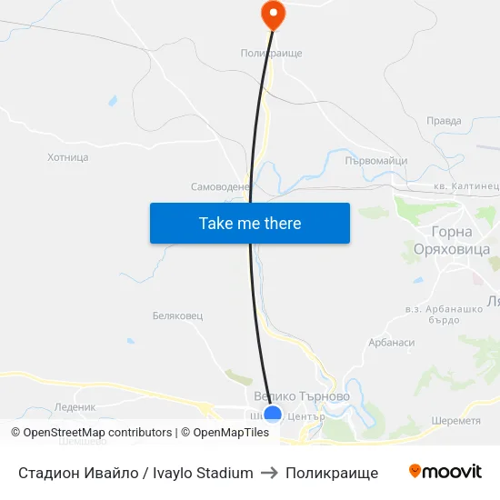Стадион Ивайло / Ivaylo Stadium to Поликраище map