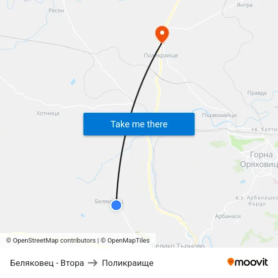 Беляковец - Втора to Поликраище map