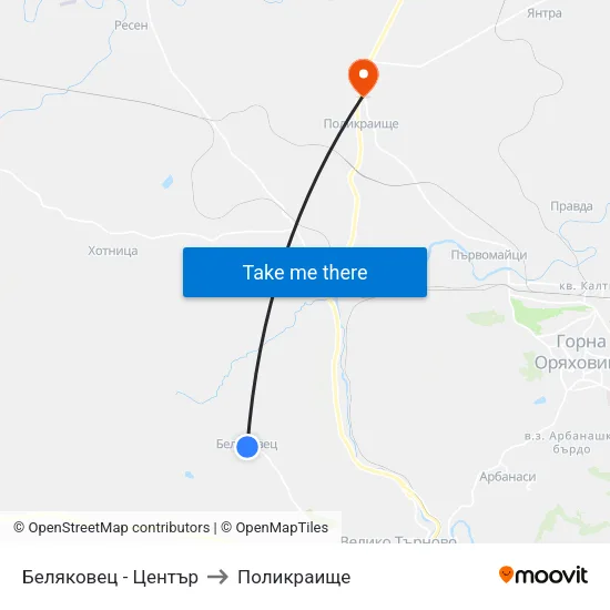 Беляковец - Център to Поликраище map