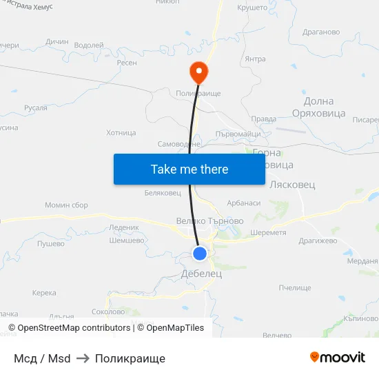 Мсд / Msd to Поликраище map