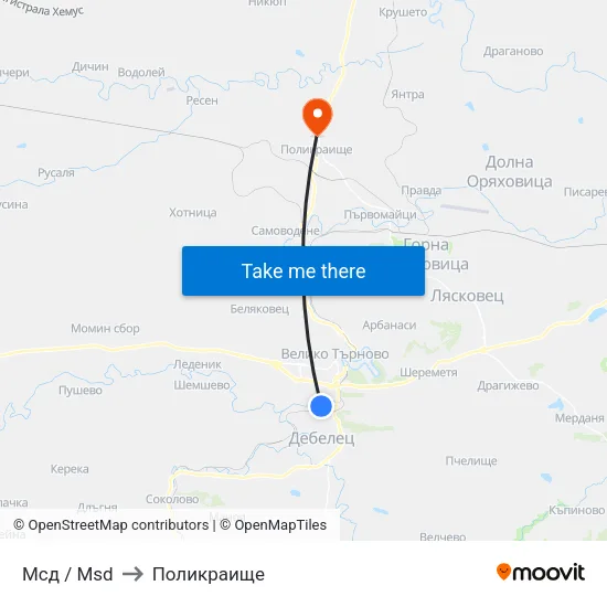 Мсд / Msd to Поликраище map