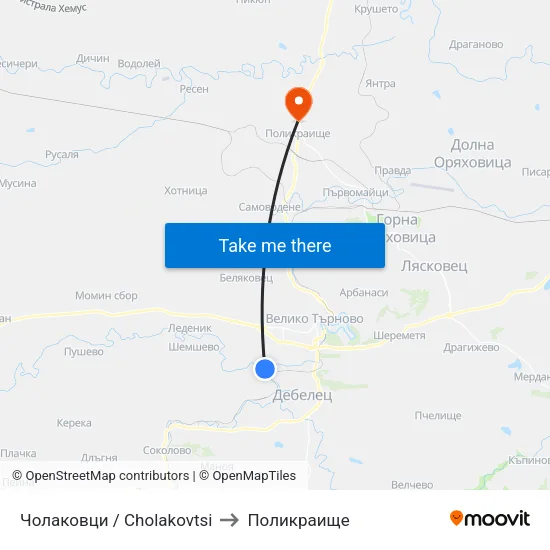 Чолаковци / Cholakovtsi to Поликраище map