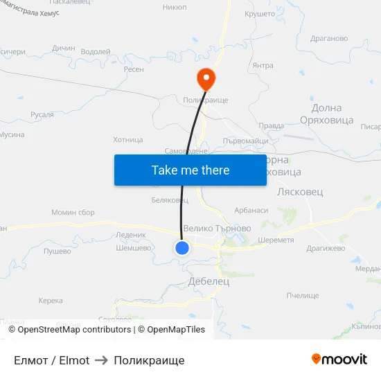 Елмот / Elmot to Поликраище map
