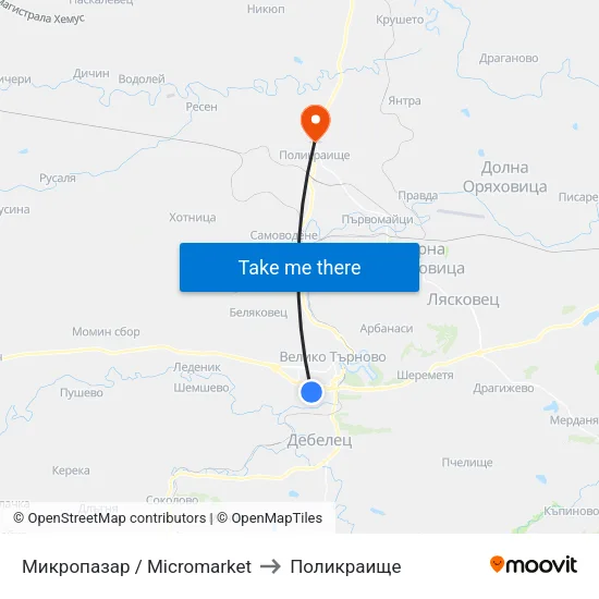 Микропазар / Micromarket to Поликраище map