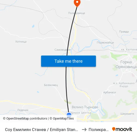 Соу Емилиян Станев / Emiliyan Stanev School to Поликраище map
