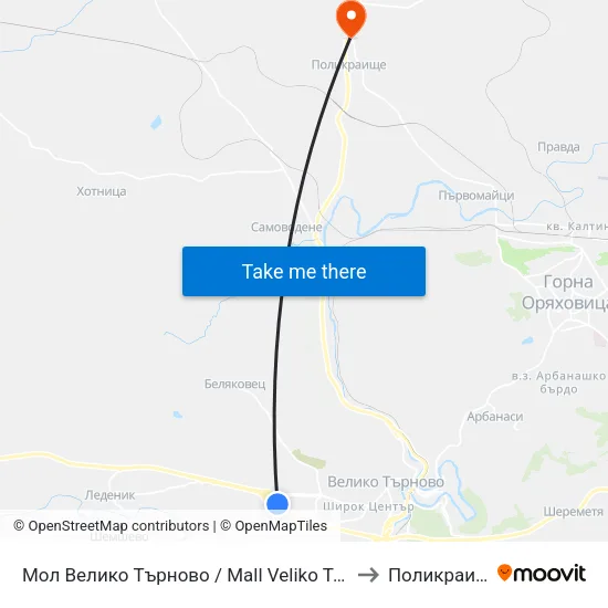 Мол Велико Търново / Mall Veliko Tarnovo to Поликраище map