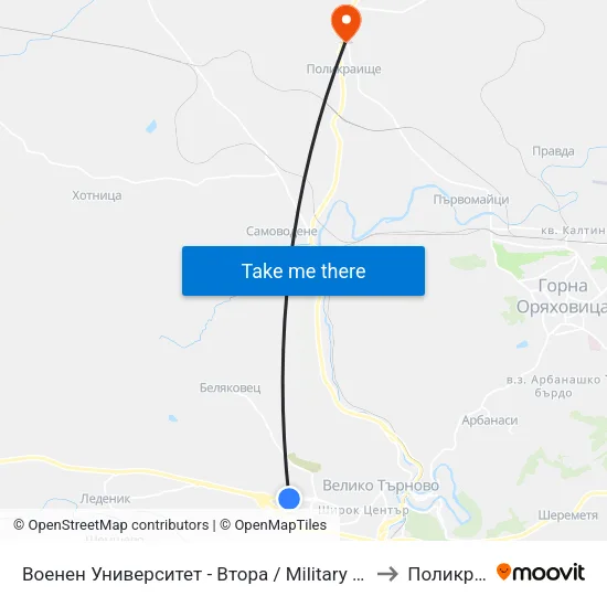 Военен Университет - Втора / Military University - Second to Поликраище map