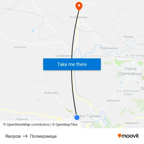 Яворов to Поликраище map