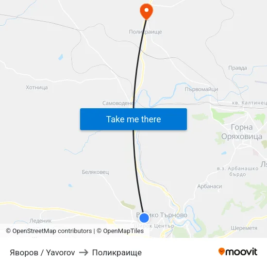 Яворов / Yavorov to Поликраище map
