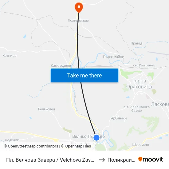 Пл. Велчова Завера / Velchova Zavera Sq. to Поликраище map