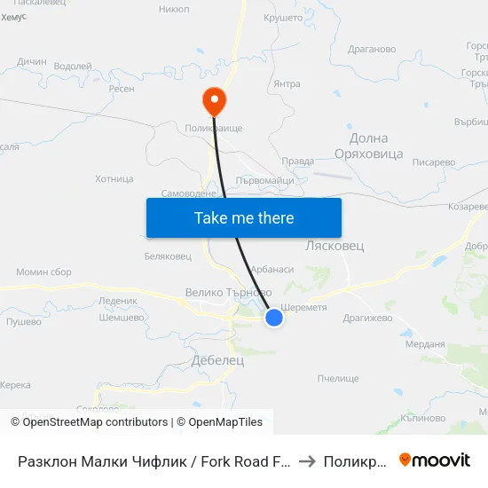 Разклон Малки Чифлик / Fork Road For Malki Chiflik to Поликраище map