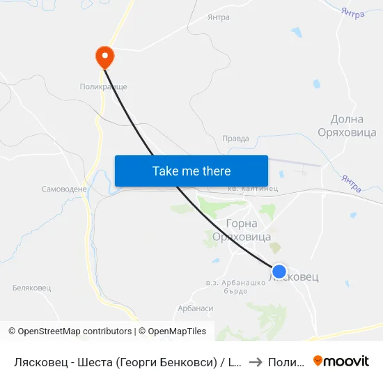 Лясковец - Шеста (Георги Бенковси) / Lyaskovets - Sixth (Georgi Benkovski) to Поликраище map