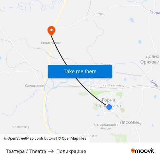 Театъра / Theatre to Поликраище map