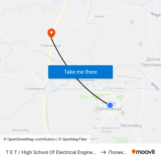 Т Е Т / High School Of Electrical Engineering And Electronics to Поликраище map