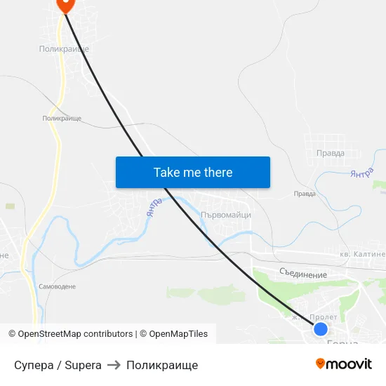 Супера / Supera to Поликраище map