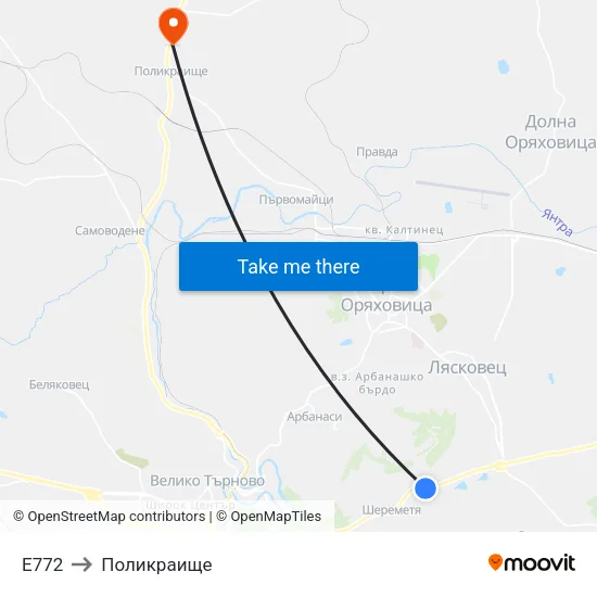 Е772 to Поликраище map