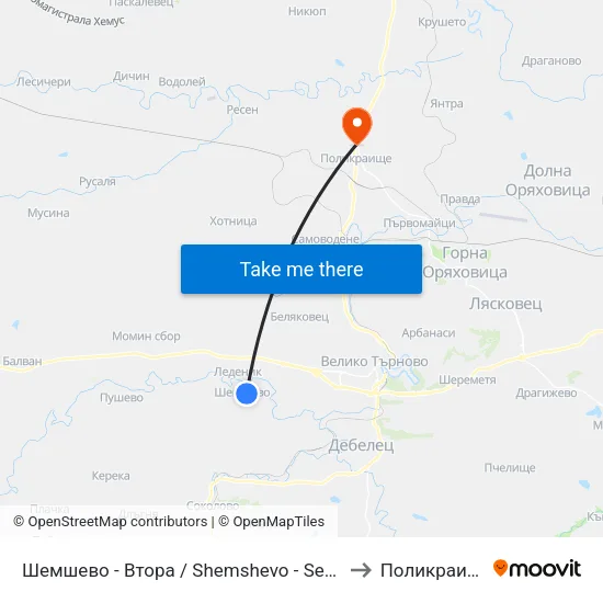 Шемшево - Втора / Shemshevo - Second to Поликраище map