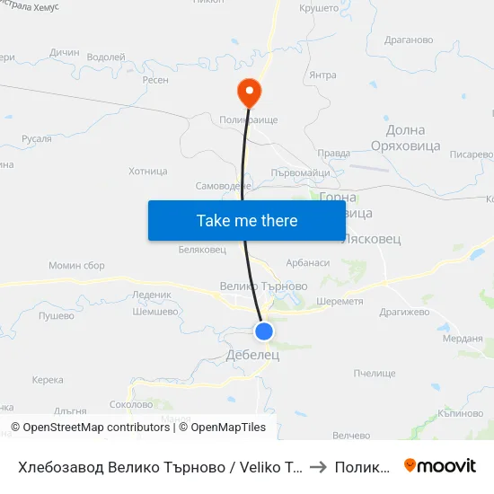 Хлебозавод Велико Търново / Veliko Tarnovo Bread Factory to Поликраище map