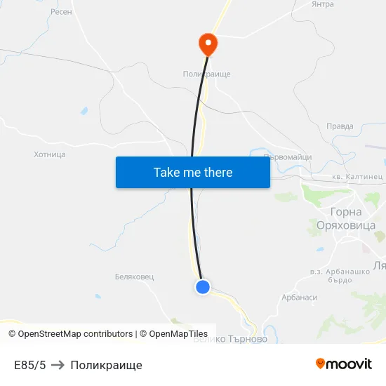 E85/5 to Поликраище map