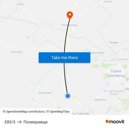E85/5 to Поликраище map