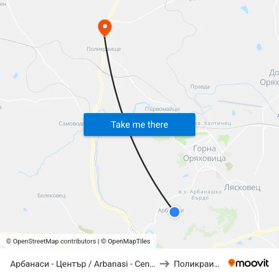 Арбанаси - Център / Arbanasi - Centre to Поликраище map