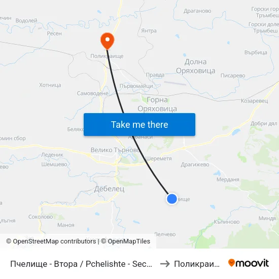 Пчелище - Втора / Pchelishte - Second to Поликраище map