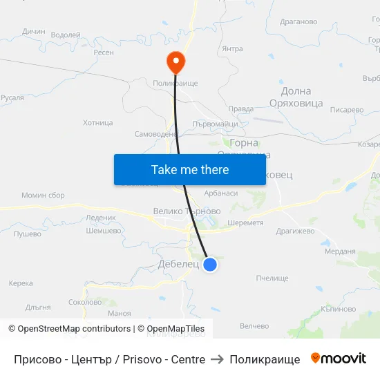 Присово - Център / Prisovo - Centre to Поликраище map