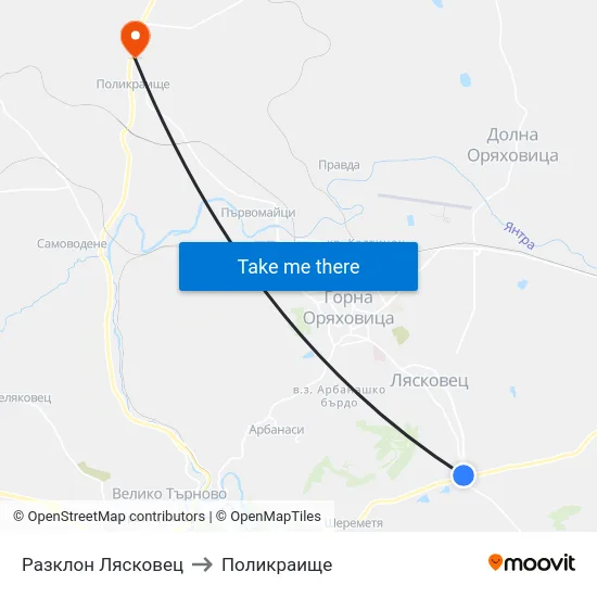 Разклон Лясковец to Поликраище map