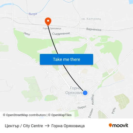 Център / City Centre to Горна Оряховица map