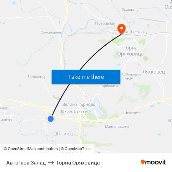 Автогара Запад to Горна Оряховица map