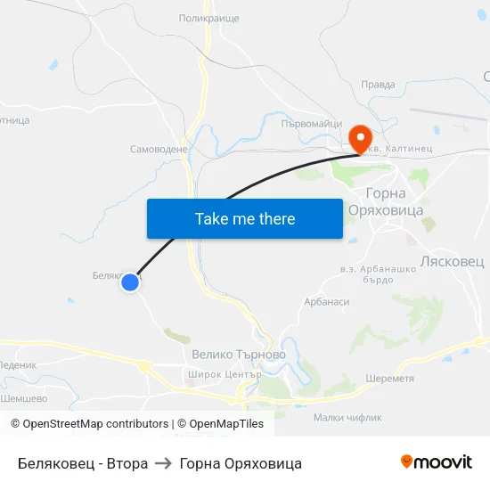 Беляковец - Втора to Горна Оряховица map