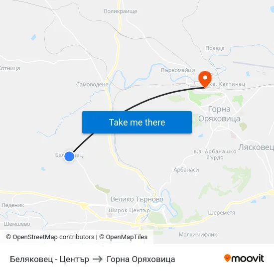 Беляковец - Център to Горна Оряховица map