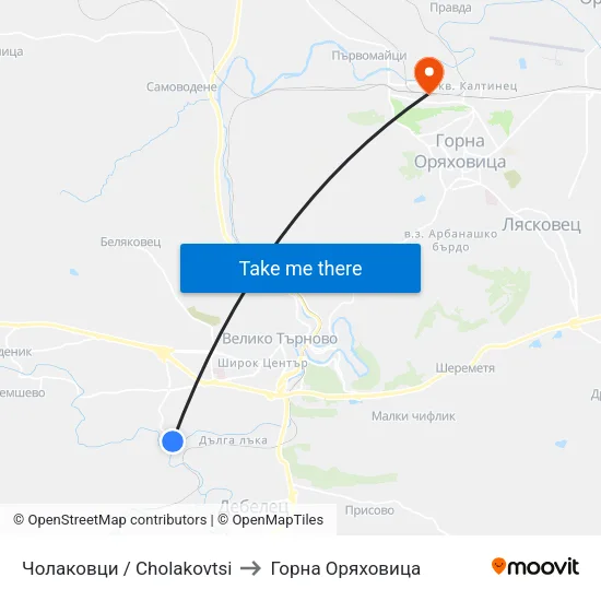 Чолаковци / Cholakovtsi to Горна Оряховица map