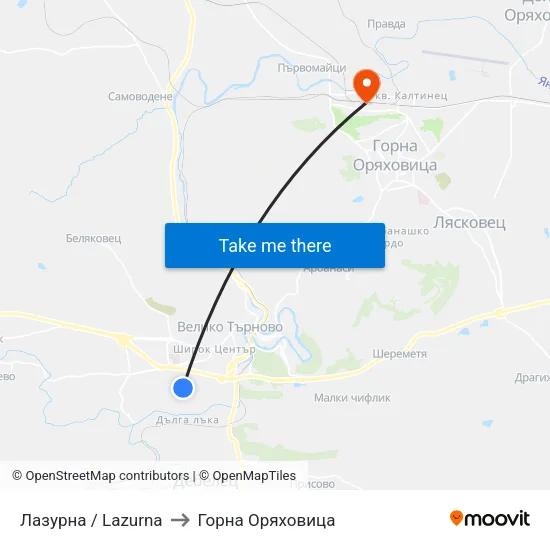 Лазурна / Lazurna to Горна Оряховица map