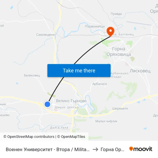 Военен Университет - Втора / Military University - Second to Горна Оряховица map