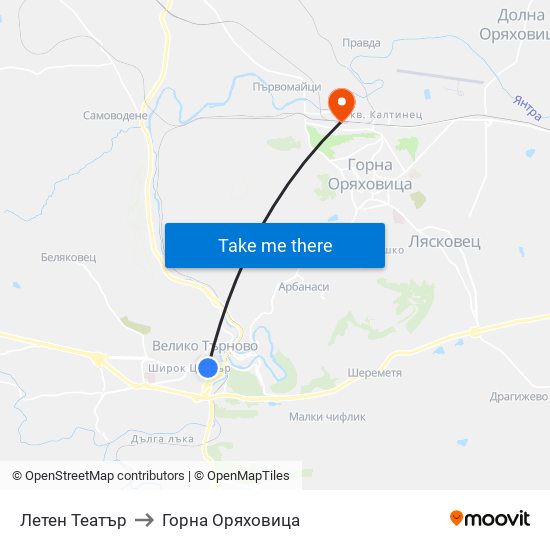 Летен Театър to Горна Оряховица map