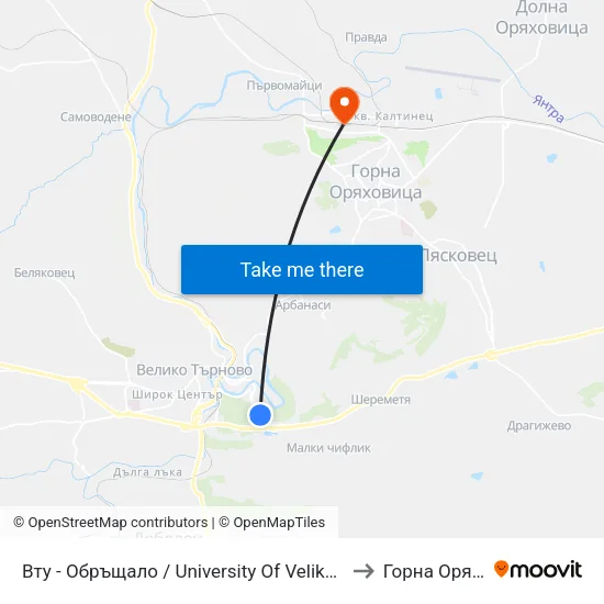 Вту - Обръщало / University Of Veliko Tarnovo - Terminus to Горна Оряховица map