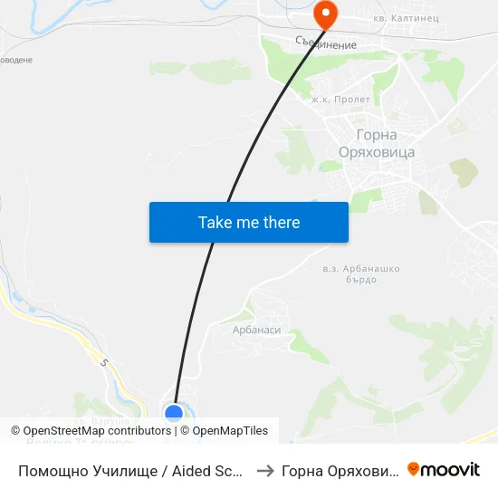 Помощно Училище / Aided School to Горна Оряховица map