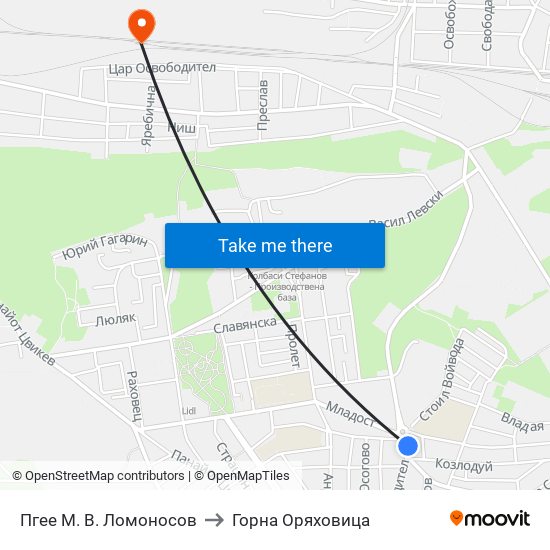 Пгее М. В. Ломоносов to Горна Оряховица map