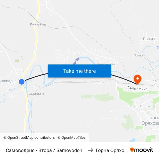 Самоводене - Втора / Samovodene - Second to Горна Оряховица map