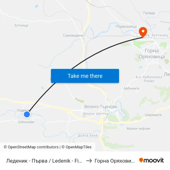 Леденик - Първа / Ledenik - First to Горна Оряховица map