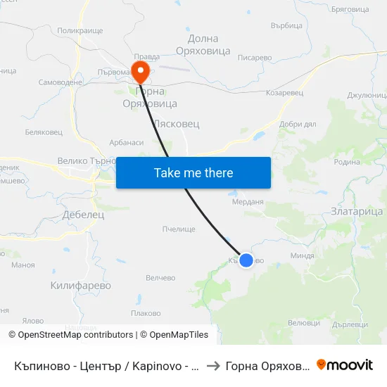 Къпиново - Център / Kapinovo - Centre to Горна Оряховица map