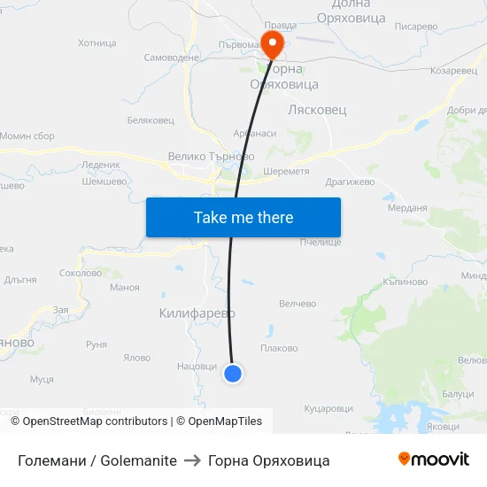 Големани / Golemanite to Горна Оряховица map