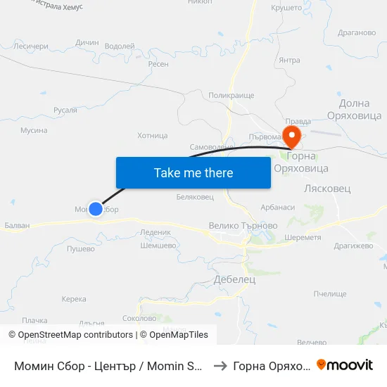 Момин Сбор - Център / Momin Sbor - Centre to Горна Оряховица map