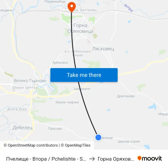 Пчелище - Втора / Pchelishte - Second to Горна Оряховица map