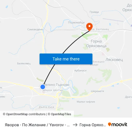 Яворов - По Желание / Yavorov - on Request to Горна Оряховица map